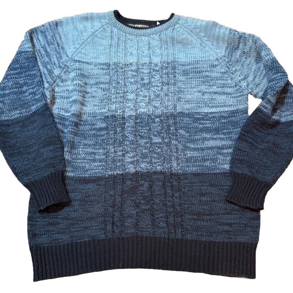 Vintage Sweater Men's 2XL Cable Knit Striped Puritan 3D Pullover Grandpa 90s‎